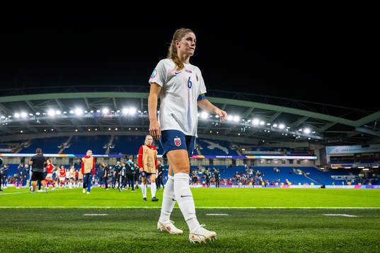 Maren Mjelde of Norway looks dejected