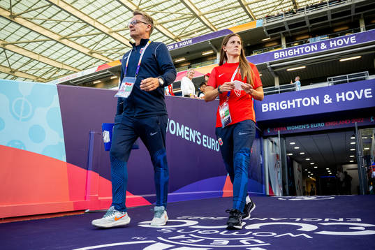 Halvor Lea, press officer, and Maren Mjelde of Norway