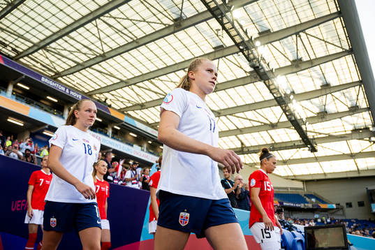 Julie Blakstad of Norway enters the pitch