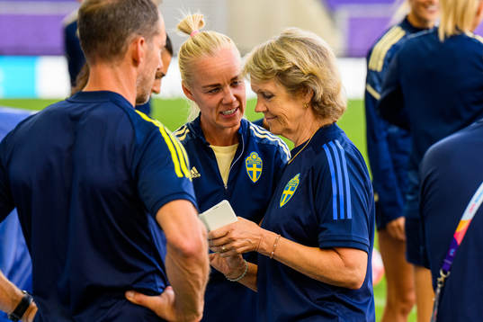 Caroline Seger and Kristina Forsblom, physio of the Swedish