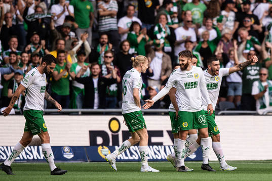 Hammarbys Gustav Ludwigson och Mads Fenger Nielsen jublar