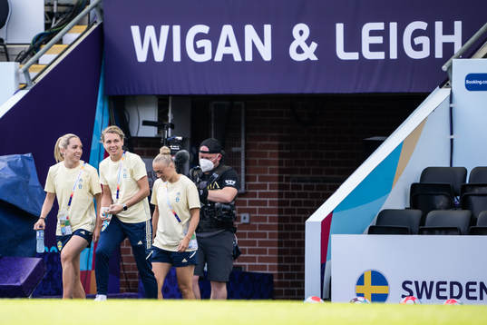 Elin Rubensson, goalkeeper Jennifer Falk and Hanna Bennison