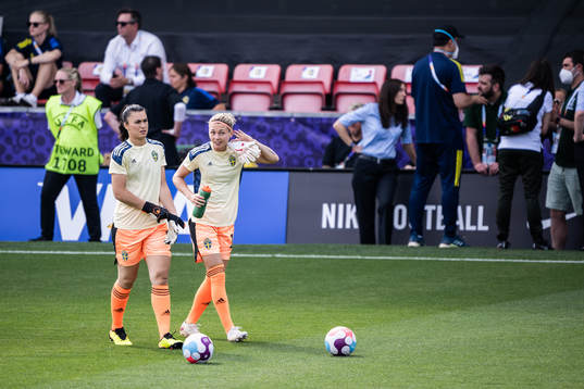 goalkeeper Zecira Musovic and goalkeeper Jennifer Falk of