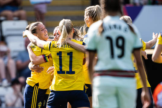 Filippa Angeldahl of Sweden celebrates with team mates