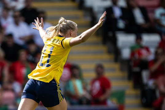 Stina Blackstenius of Sweden celebrates a disallowed goal