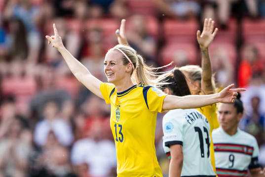Amanda Ilestedt of Sweden celebrates a disallowed goal