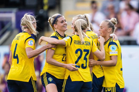 Stina Blackstenius of Sweden celebrates scoring 5-0