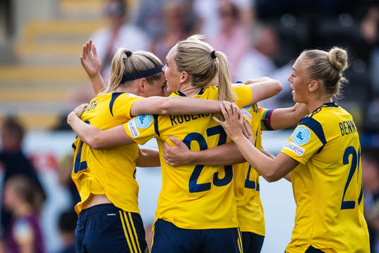 Stina Blackstenius of Sweden celebrates scoring 5-0