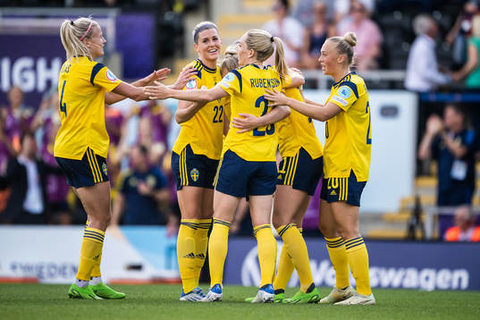 Stina Blackstenius of Sweden celebrates scoring 5-0