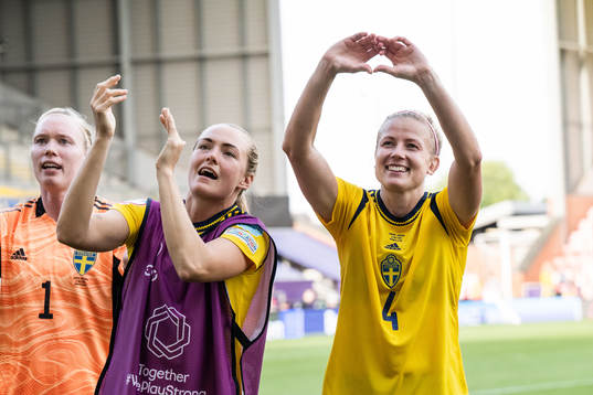 Magdalena Eriksson and Hanna Glas of Sweden celebrate