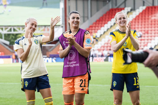 Emma Kullberg, goalkeeper Zecira Musovic and Amanda