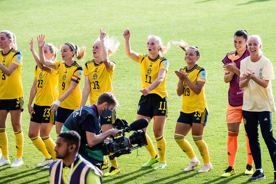 Players of Sweden celebrate
