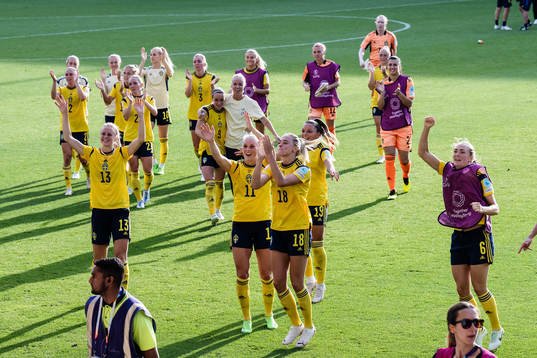 Players of Sweden celebrate