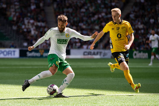 Hammarbys Simon Sandberg och Elfsborgs Jeppe Møldrup Okkels