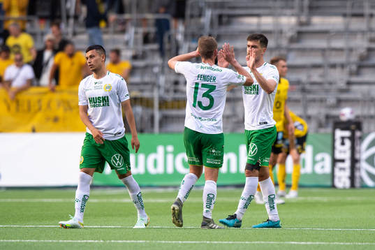 Hammarbys Mads Fenger Nielsen och Pavle Vagic jublar