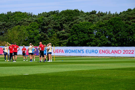 Players gather of the Swedish women's national football
