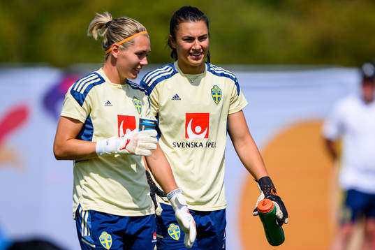 Goalkeeper Jennifer Falk and goalkeeper Zecira Musovic of