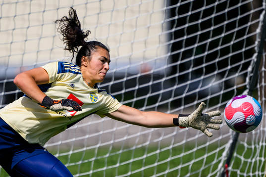 Goalkeeper Zecira Musovic of the Swedish women's national
