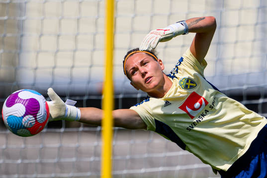Goalkeeper Jennifer Falk of the Swedish women's national
