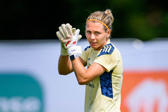 Goalkeeper Jennifer Falk of the Swedish women's national