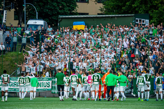 The players and supporters of FK Zalgiris celebrate