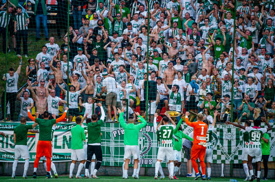 The players and supporters of FK Zalgiris celebrate