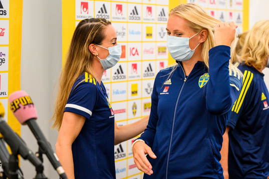 Kosovare Asllani and Stina Blackstenius of the Swedish