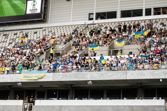 The flag of Ukraine in the stands