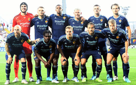 Players of Djurgården line up for a team photo