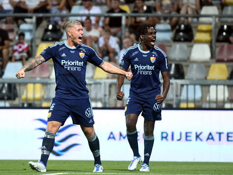 Victor Edvardsen of Djurgården celebrates scoring 1-2