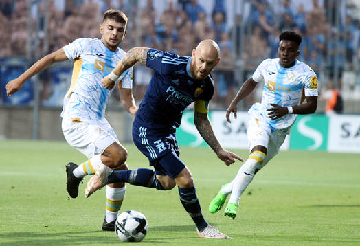 Lindon Salahi of Rijeka and Magnus Eriksson of Djurgården