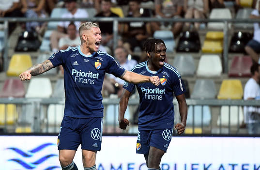 Victor Edvardsen of Djurgården celebrates scoring 1-2