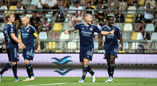 Victor Edvardsen of Djurgården celebrates scoring 1-2