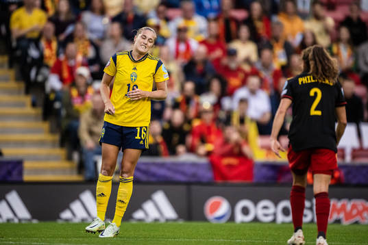 Filippa Angeldahl of Sweden looks dejected
