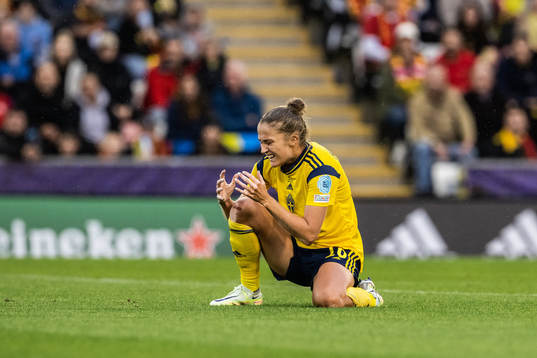 Filippa Angeldahl of Sweden looks dejected