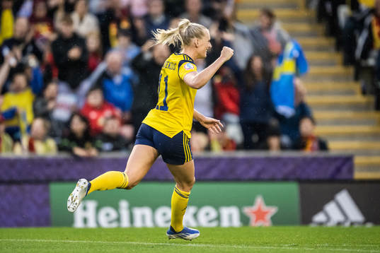 Stina Blackstenius of Sweden celebrates a disallowed goal