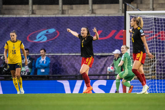 Tine De Caigny of Belgium reacts