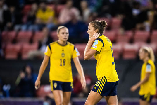 Filippa Angeldahl of Sweden looks dejected