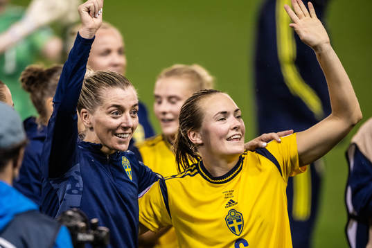 Linda Sembrant and Magdalena Eriksson of Sweden celebrate