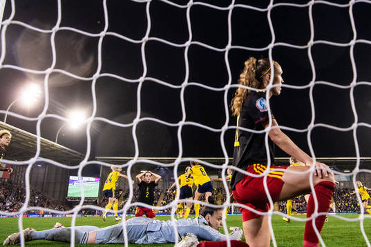 goalkeeper Nicky Evrard of Belgium looks dejected