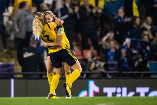Linda Sembrant and Amanda Ilestedt of Sweden celebrate