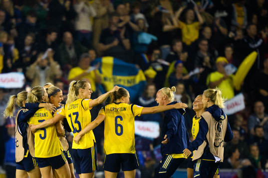 Caroline Seger of Sweden celebrate with her teammates