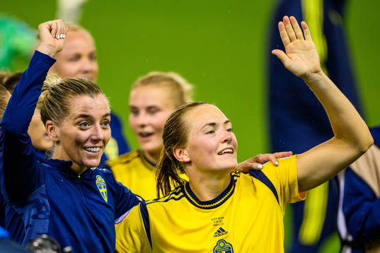 Linda Sembrant and Magdalena Eriksson of Sweden celebrate