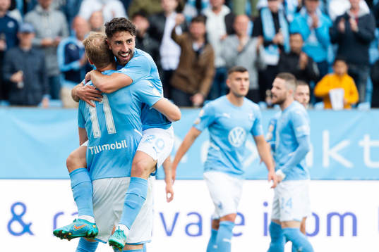 Malmö FFs Ola Toivonen och Moustafa Zeidan jublar