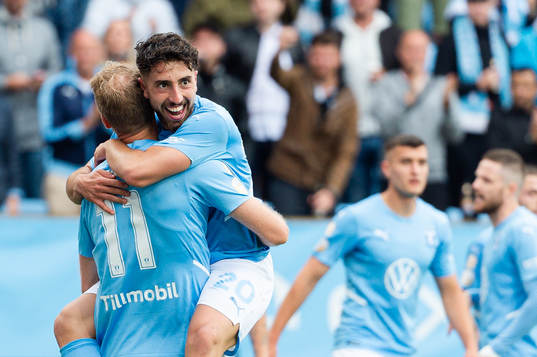 Malmö FFs Ola Toivonen och Moustafa Zeidan jublar