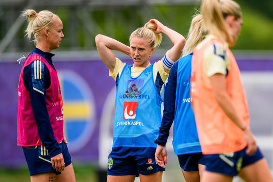 Caroline Seger and Rebecka Blomqvist of the Swedish women's
