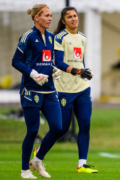 Goalkeeper Jennifer Falk and goalkeeper Zecira Musovic of