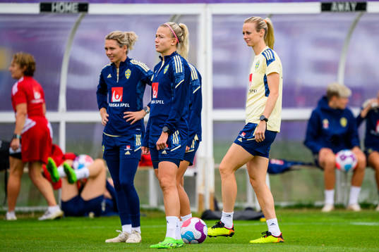 Goalkeeper Jennifer Falk, Hanna Glas and Amanda Ilestedt of
