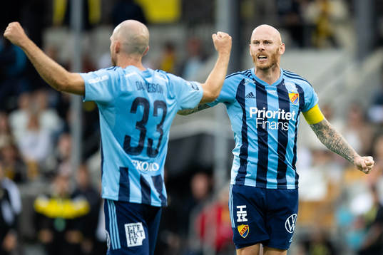 Djurgårdens Marcus Danielson och Magnus Eriksson jublar