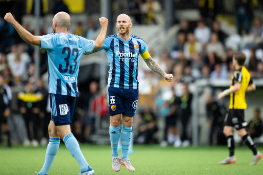 Djurgårdens Marcus Danielson och Magnus Eriksson jublar